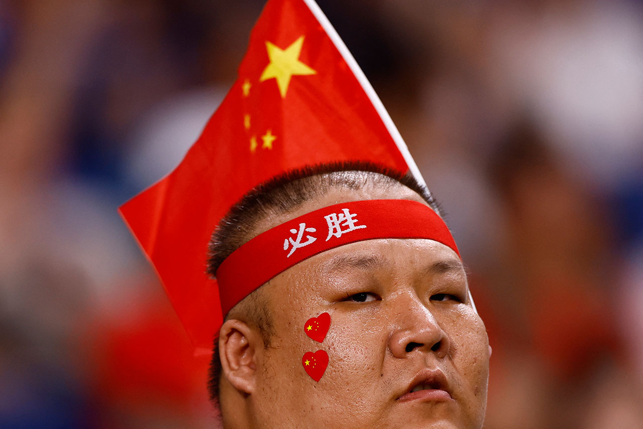 2024年9月5日，日本埼玉體育場看台上的中國球迷。（路透社）