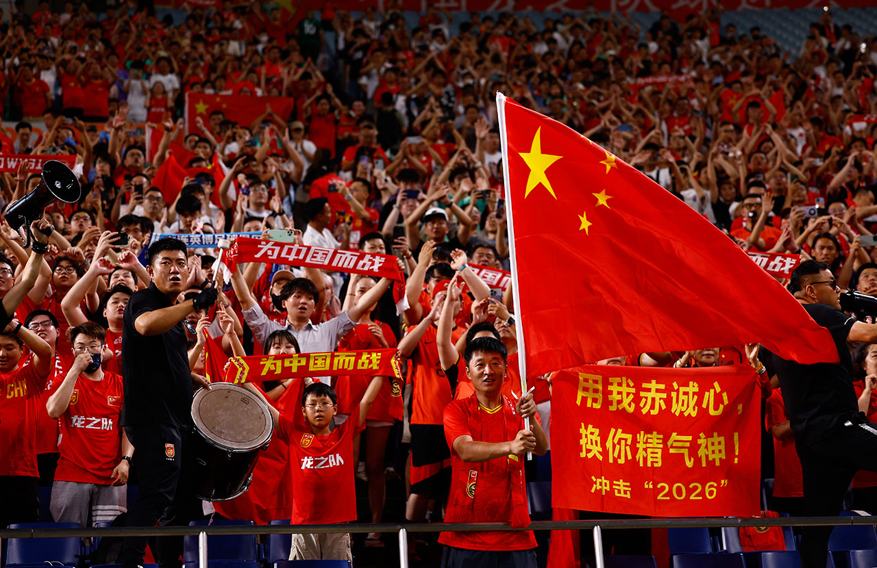 2024年9月5日，日本埼玉體育場看台上的中國球迷。（路透社）