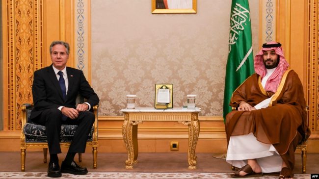 美國國務卿安東尼·布林肯2024年10月23日與沙烏地阿拉伯王儲穆罕默德·本·薩勒曼在利雅得會面。