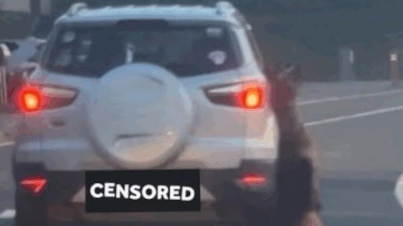 1段影片显示，1只德国牧羊犬绑在车上开车拖行，最后导致犬只死亡。（撷取自脸书）