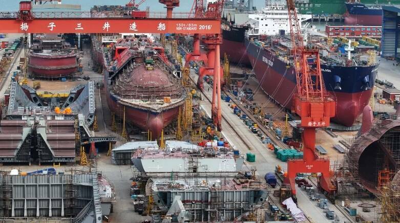 中國造船業已輾壓美國，全球市佔率逾50%。（法新社）