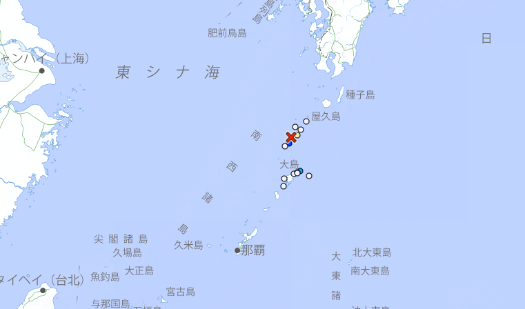 日本鹿儿岛海域发生芮氏规模5.1地震。（图撷自日本气象厅网站）