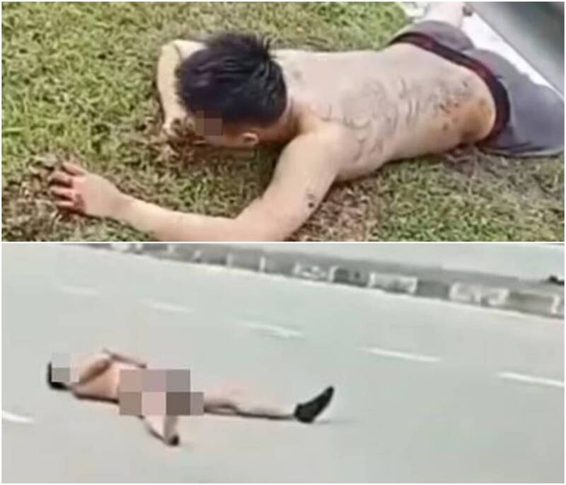 彭男在馬來西亞街頭髮狂吞食泥土，最後暴斃。（圖擷取自 X ） 