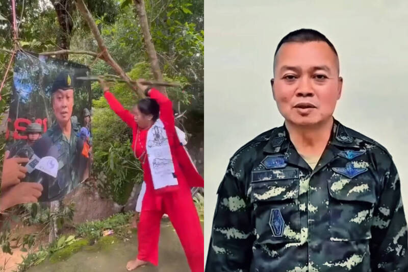 泰國第二軍區司令布恩辛（Boonsin Phatkalang）遭柬埔寨巫師詛咒後，透過社群報平安。（本報合成，擷取自「เจิดจ้าฟาร์ม จ.น่าน」、「กองทัพภาคที่ 2」）
