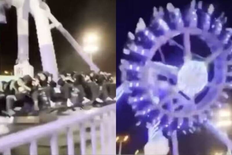 设施突断成两截,现场传出爆裂声与乘客尖叫声。(图撷取自X@ariel_oseran) 设施突断成两截,现场传出爆裂声与乘客尖叫声。(图撷取自X@ariel_oseran)