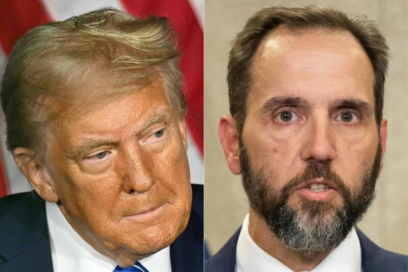 美国总统川普（左）与前特别检察官史密斯。（法新社资料照）