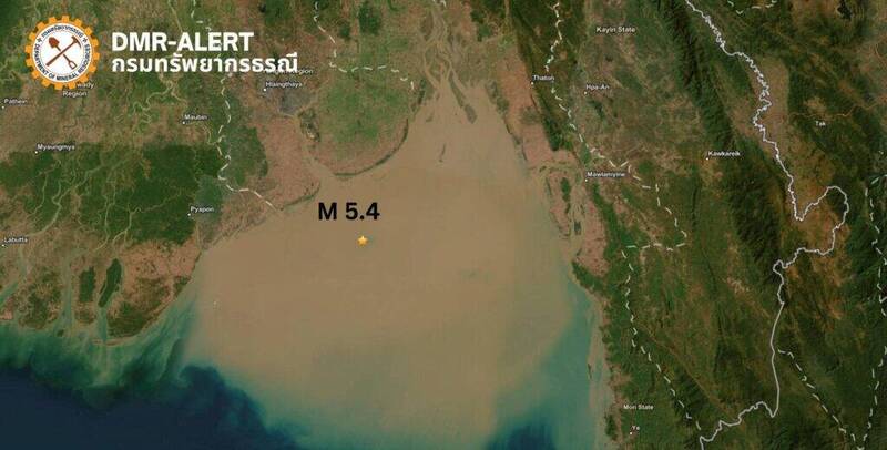 缅甸南部外海在今（21）日上午发生规模5.4地震。（图撷取自@ThaiEnquirer 社群平台「X」）